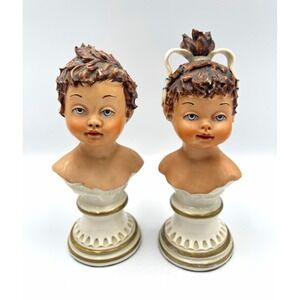 intage Capodimonte Porcelain Child Busts Pair Boy & Girl Crown N Mark Italy